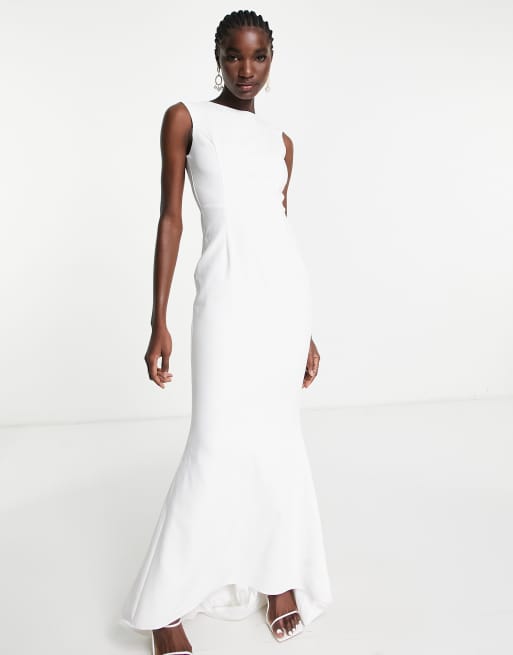 True Violet – Bridal – Sukienka maxi w kolorze kości słoniowej z odsłoniętym tyłem i krótkimi rękawkami