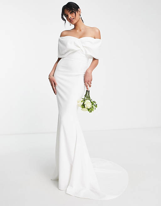 True Violet Bridal wrapped off maxi dress ivory | ASOS