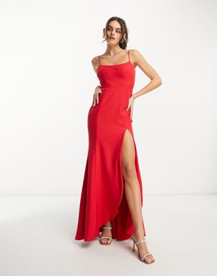 True Violet Cami Maxi Dress With Split In Red