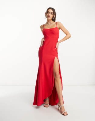 True Violet Cami Maxi Dress With Split In Red