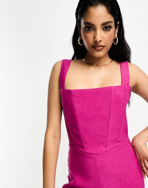 Hot Pink Sleeveless Square Neck Bodycon Dress