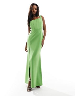 True Violet corset maxi dress with thigh split in green