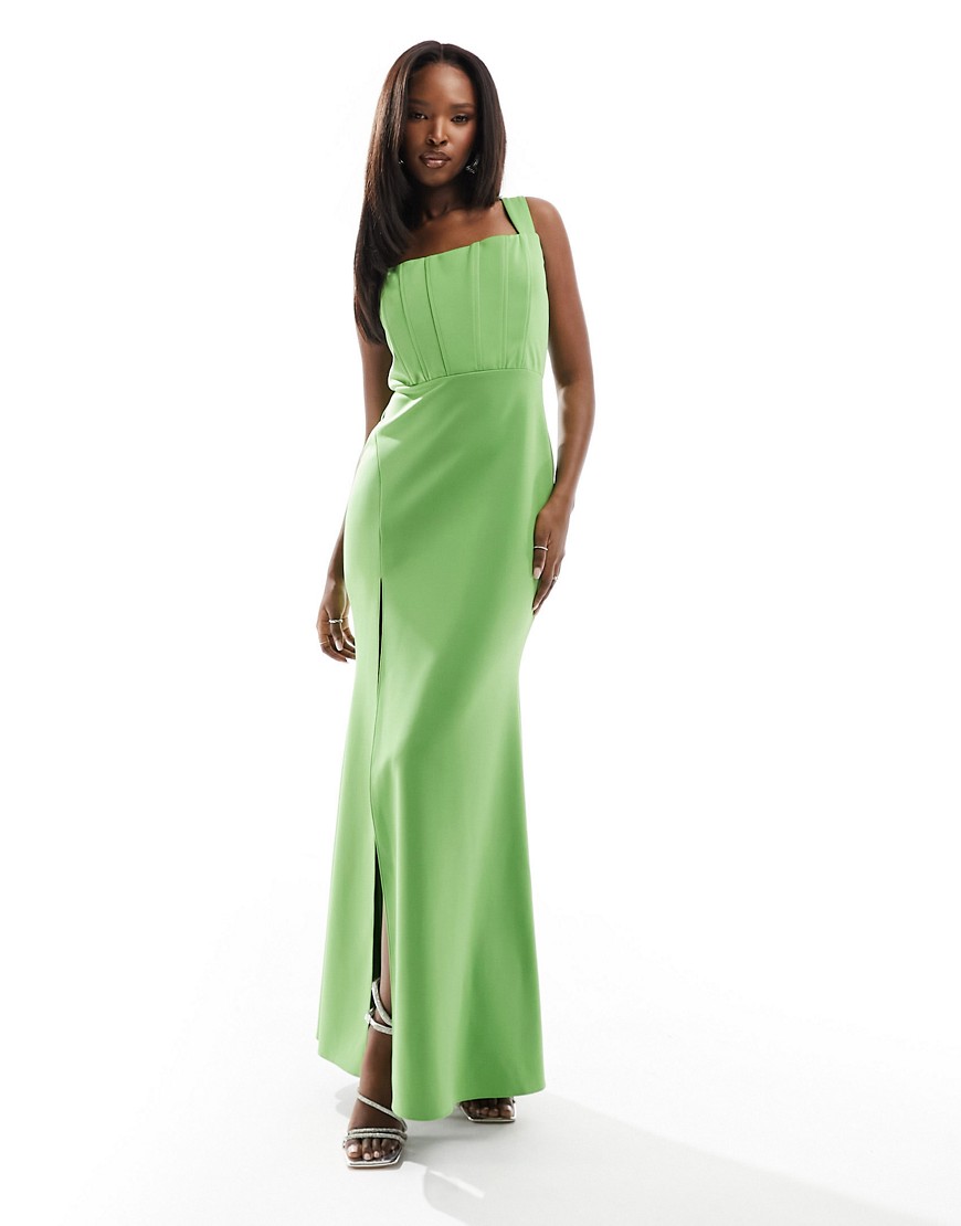 corset maxi dress with thigh split in green-Black