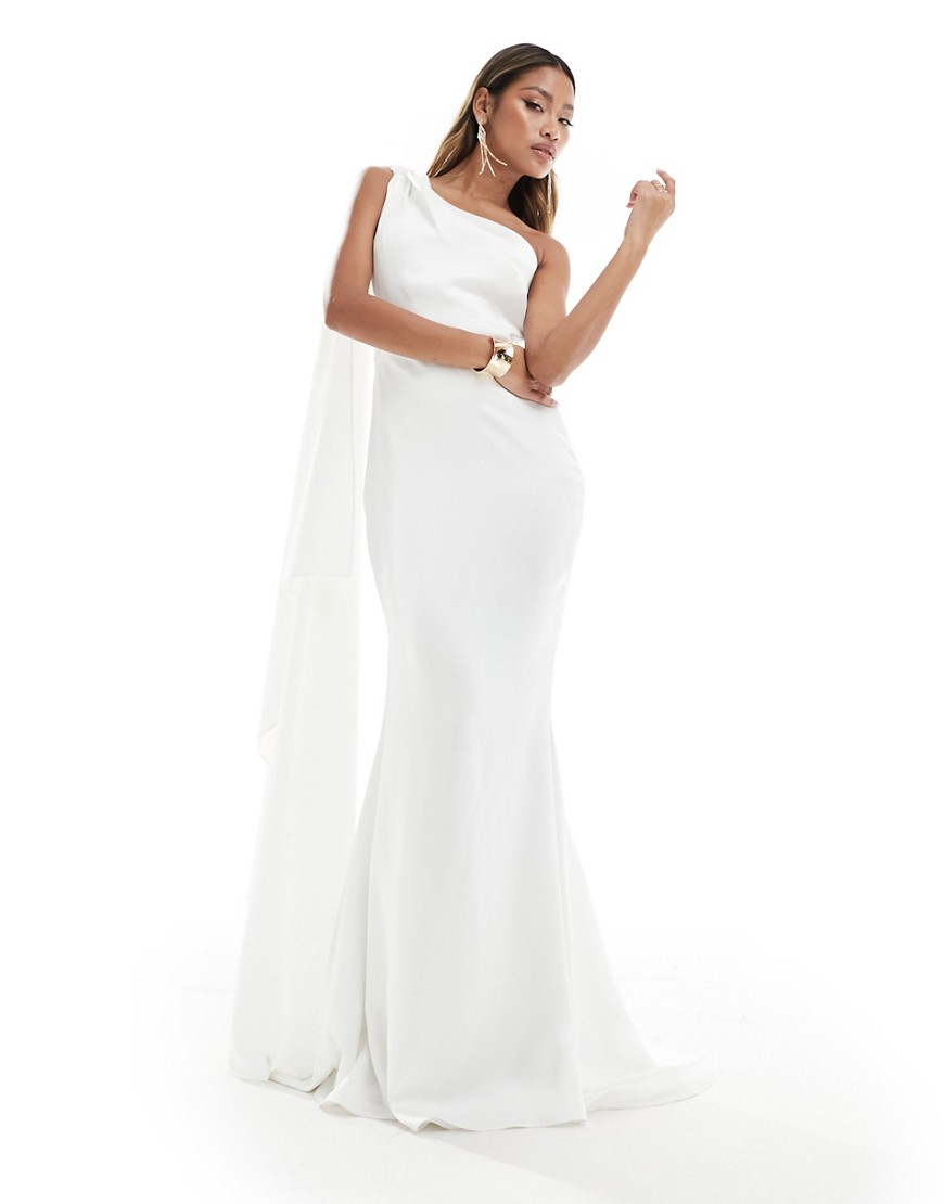 True Violet drape shoulder maxi dress in ivory-White