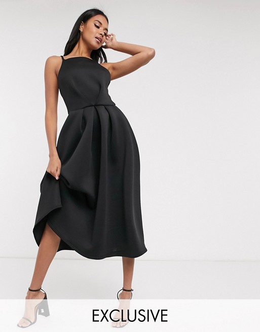 True Violet exclusive backless prom midi dress in black