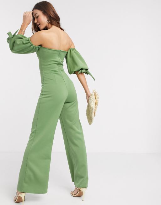 Green discount bardot jumpsuit