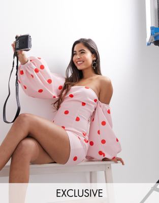 red polka dot bardot dress