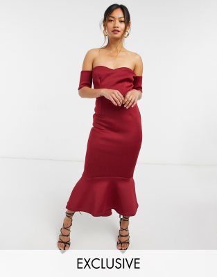 dark red bardot dress