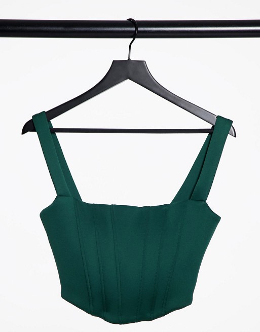 True Violet exclusive corset detail pointed bustier top in forest green