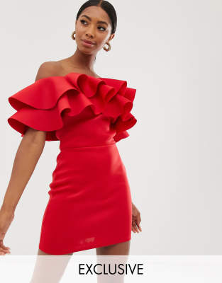 true violet exclusive one shoulder frill wrap dress in red