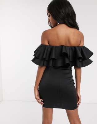 black frill bardot dress