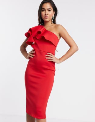 one shoulder red bodycon dress