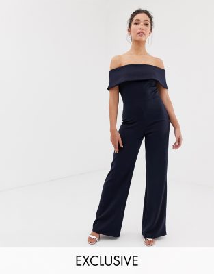 navy off the shoulder jumpsuit