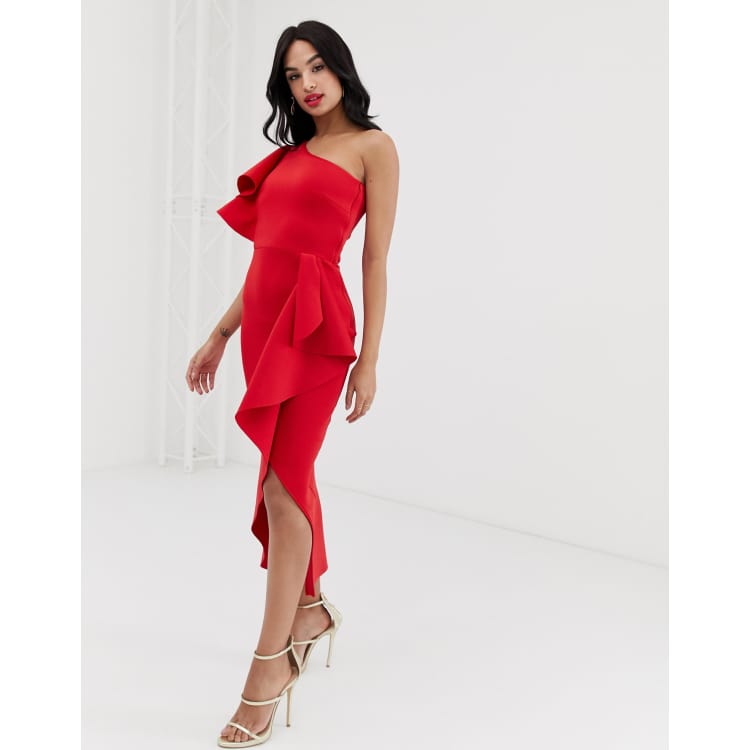 Red frill wrap dress online