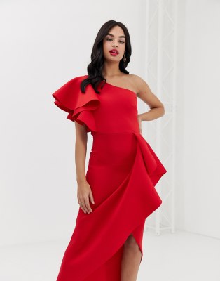 true one shoulder wrap frill dress