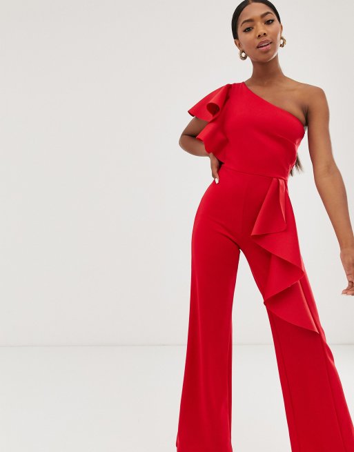 Red store peplum jumpsuit