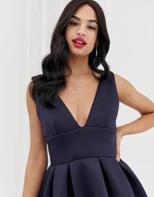 true violet exclusive plunge front high low skater dress in navy