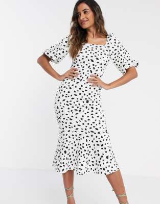 square neck puff sleeve midi dress