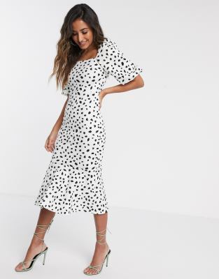 white spotted midi dress