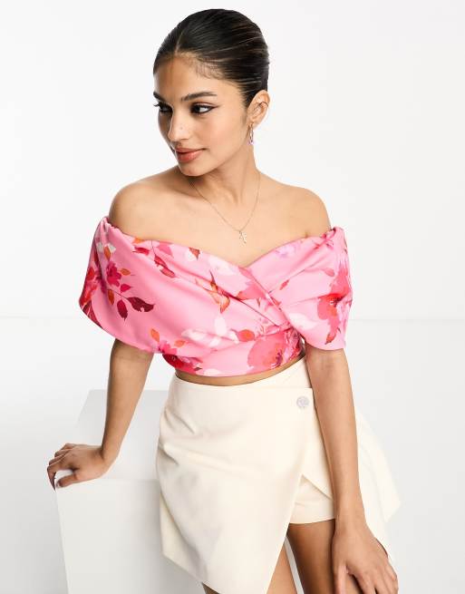 Pink floral 2025 bardot top