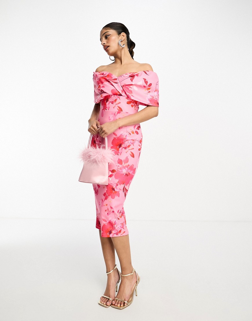 folded midi dress in pink floral