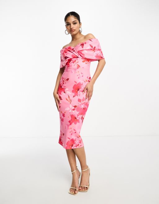 True Violet folded midi dress in pink floral