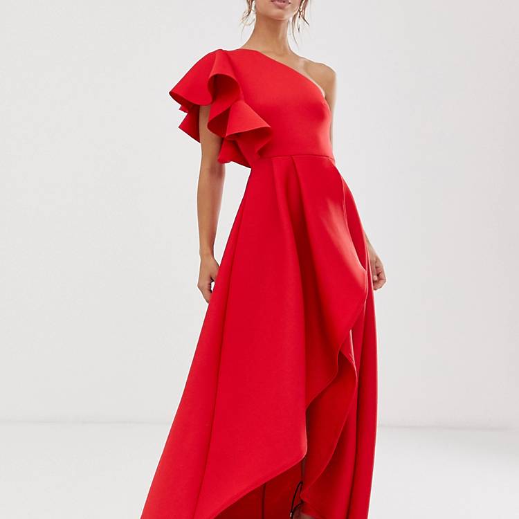 True Violet frill one shoulder high prom maxi dress in red | ASOS