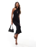 True Violet halter neck midi dress in black