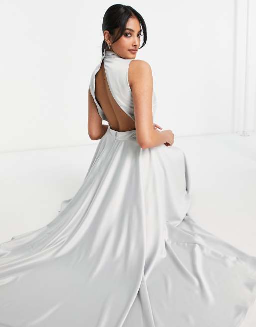 True Violet high neck midi dress in silver