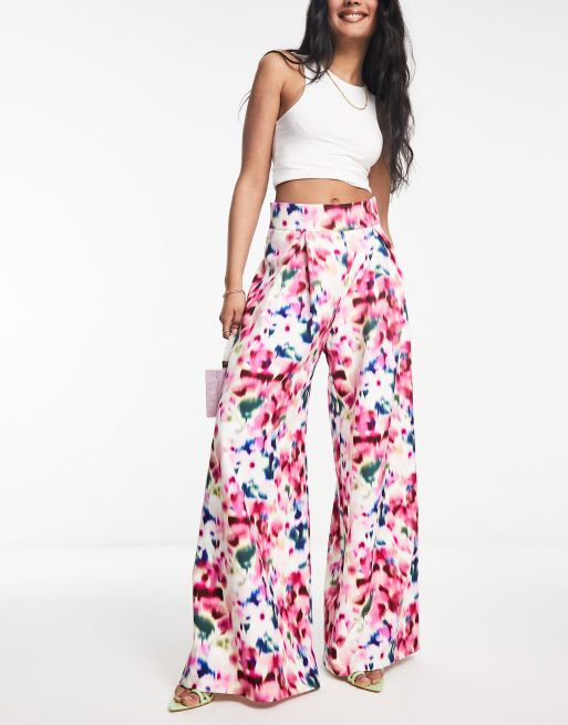 True Violet high waisted palazzo pants in white floral