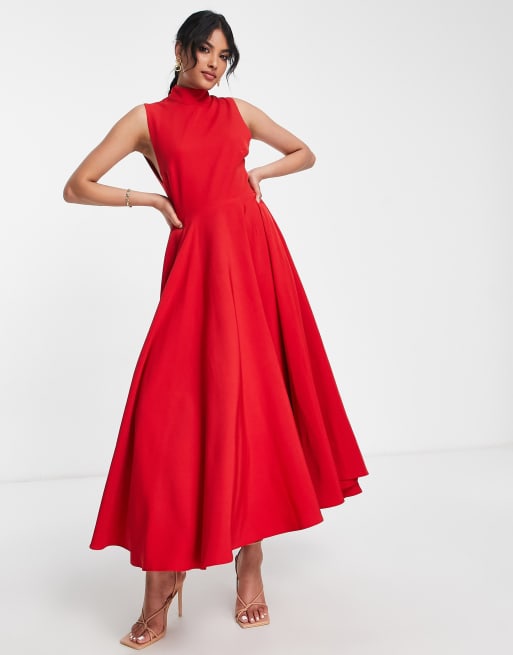 True Violet - Hoogsluitende midi jurk in rood