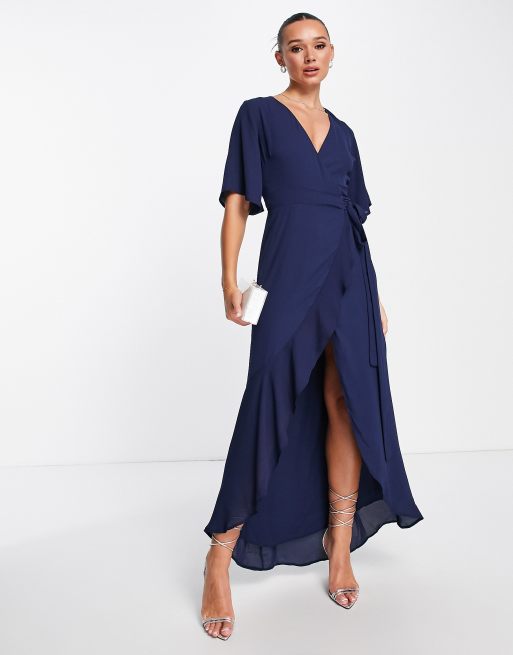 True Violet kimono wrap dress in navy | ASOS