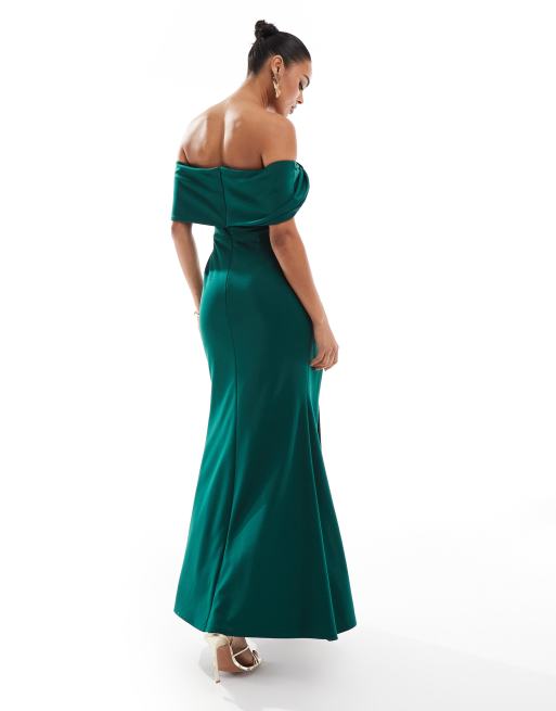 True Violet Knot Bardot Maxi Dress in Forest Green
