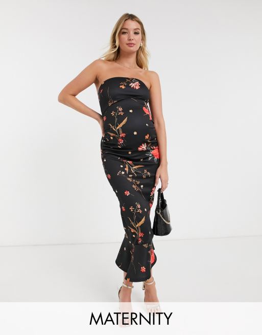 Bandeau Dress - Black/floral - Ladies