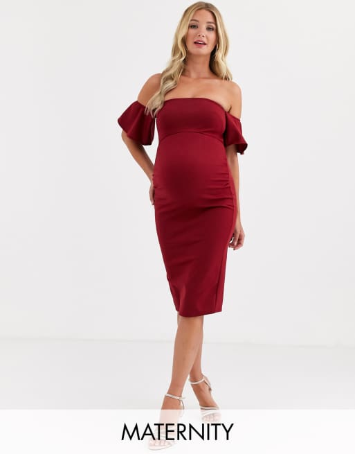 Maternity ruffle off the shoulder best sale midi dress