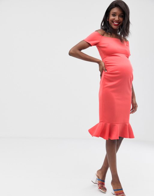 True Violet Maternity bardot midi dress