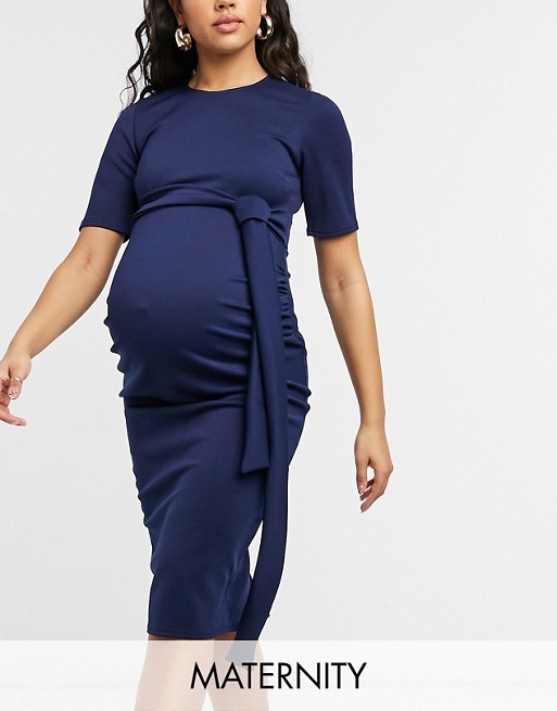 True Violet Maternity bodycon dress with open back in navy