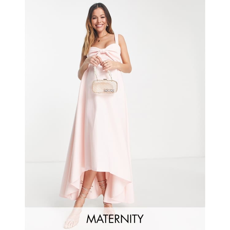 pink bow maternity dress V Neck Short Sleeve Pleated For Photo Shoot 119cm;m Women's Pima Maternity Nightgown in