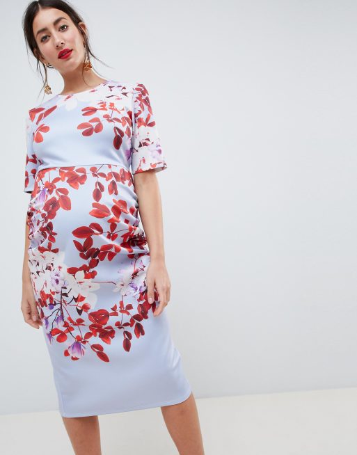 True Violet Maternity floral print midi dress with bow back | ASOS