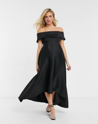 black off shoulder high low dress