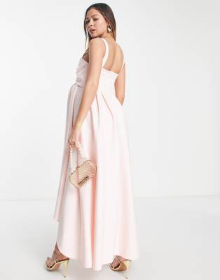 Vestito midi con fiocco sul davanti e fondo asimmetrico rosa cipria - True Violet Maternity  donna Rosa - immagine2