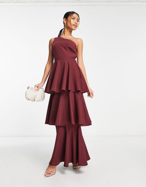 True Violet – Maxikleid in Pflaume mit One-Shoulder-Träger und Rüschen - view 1