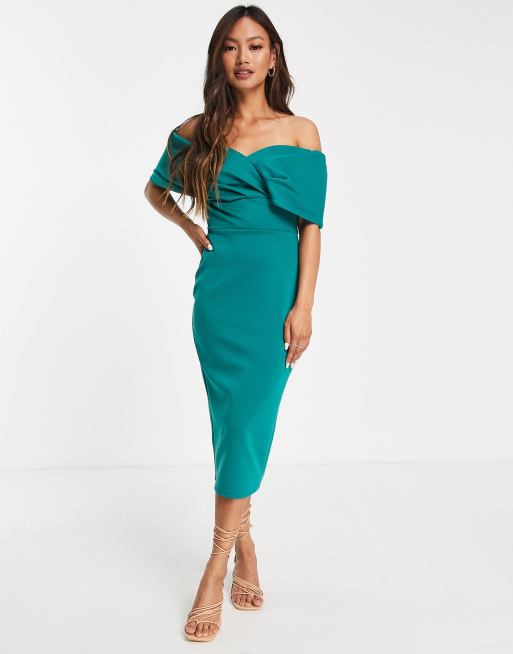 Off the shoulder 2025 green midi dress