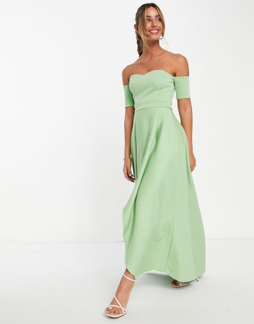 Sage green off 2024 the shoulder dress