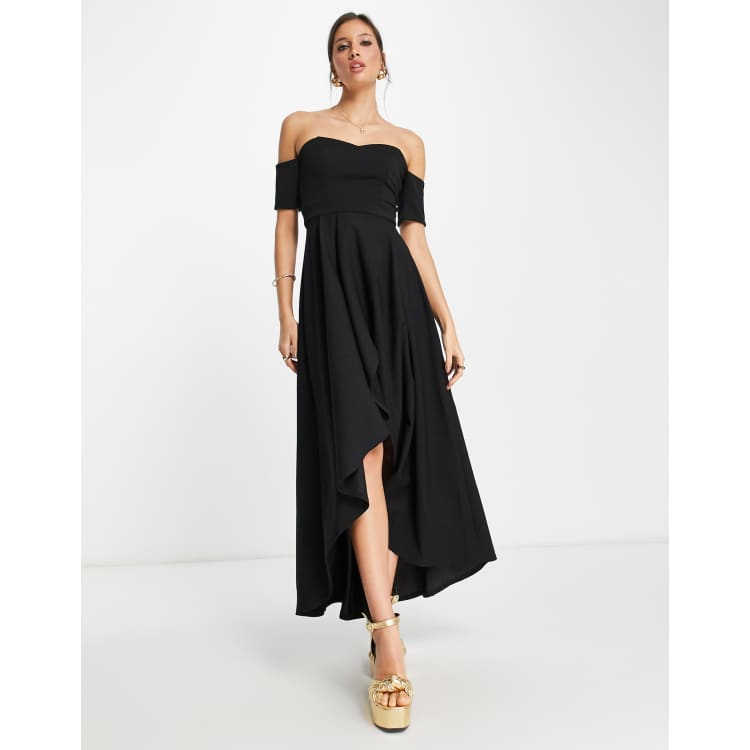 Black high low off the cheap shoulder dress