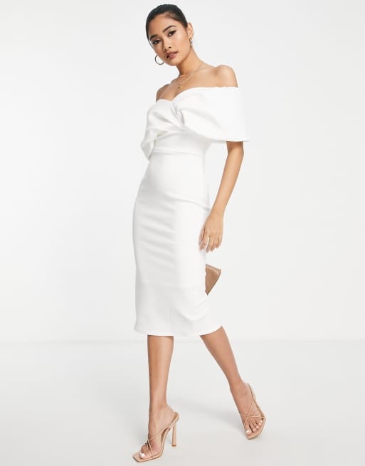 True Violet off shoulder pencil midi dress in ivory ASOS