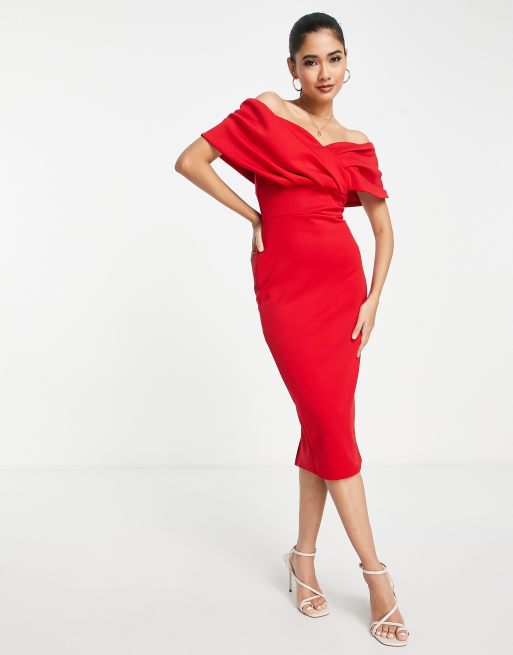 asos red off the shoulder dress