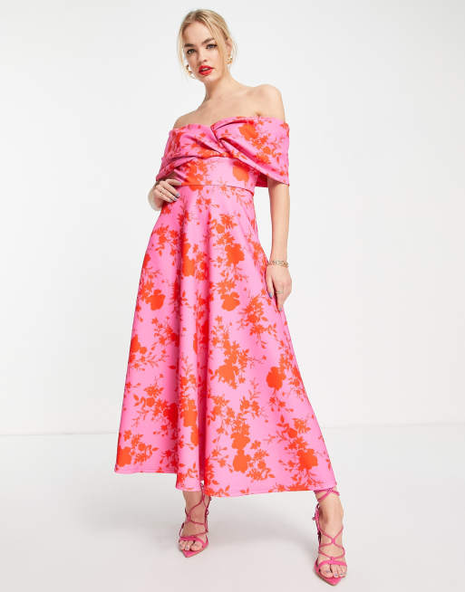 Asos pink off the shoulder outlet dress