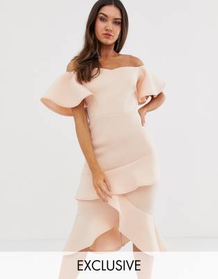 off shoulder frill dress