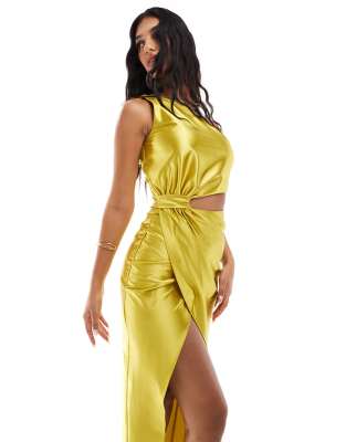 True Violet one shoulder jersey satin cut out maxi dress in